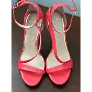 Jessica Simpson Hot Pink Patent T-Strap Stiletto Heels Ankle Strap 7M